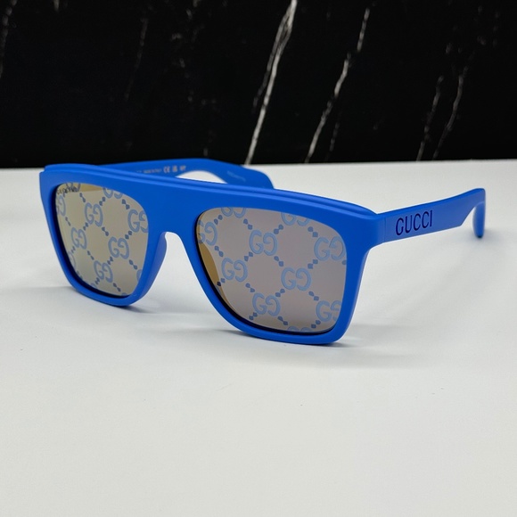 NEW GUCCI GG1570S 004 UNISEX SUNGLASSES GUCCI GG 1570S 004 BLUE SQUARE EYEWEAR - Picture 2 of 11